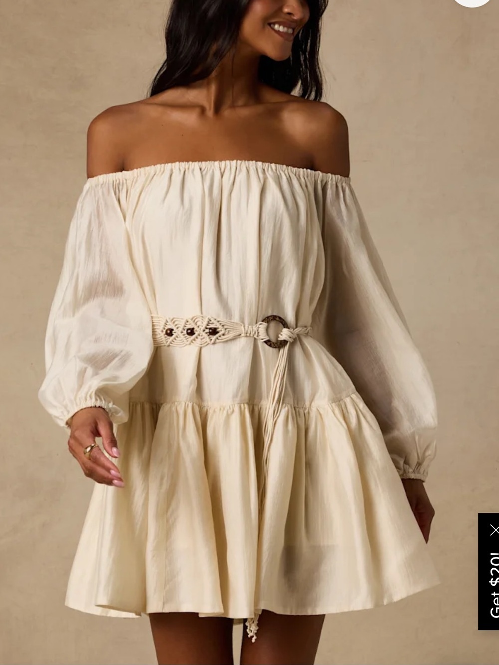 NWT Lulus Ainsley Cream Off-the-Shoulder Belted Mini Dress Off-the-Shoulder Belt